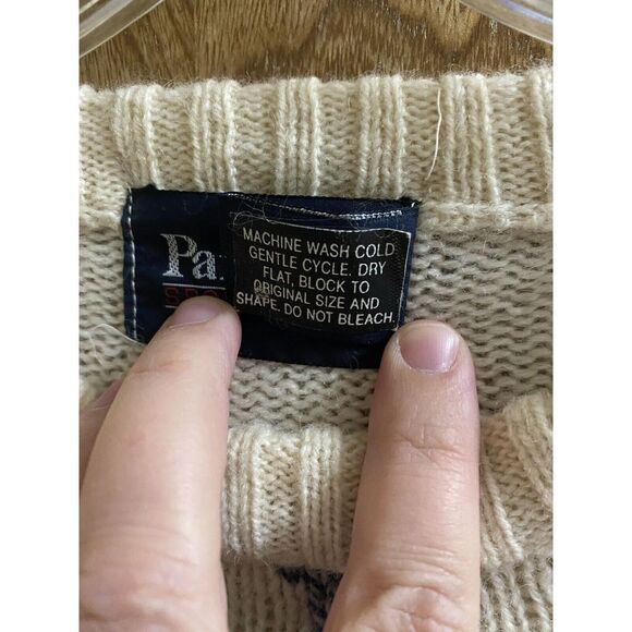 Vintage Par Four Sportswear Ivory Argyle Print Wool V-Neck Sweater Tall LT 42-44 - Picture 3 of 11